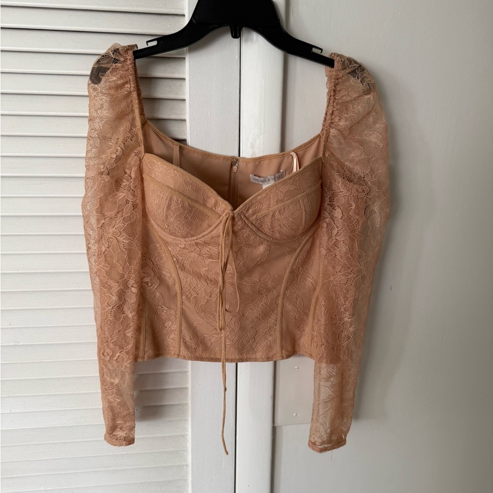NEW Chelsea & Violet Lace Mesh Blouse in Beige size 6